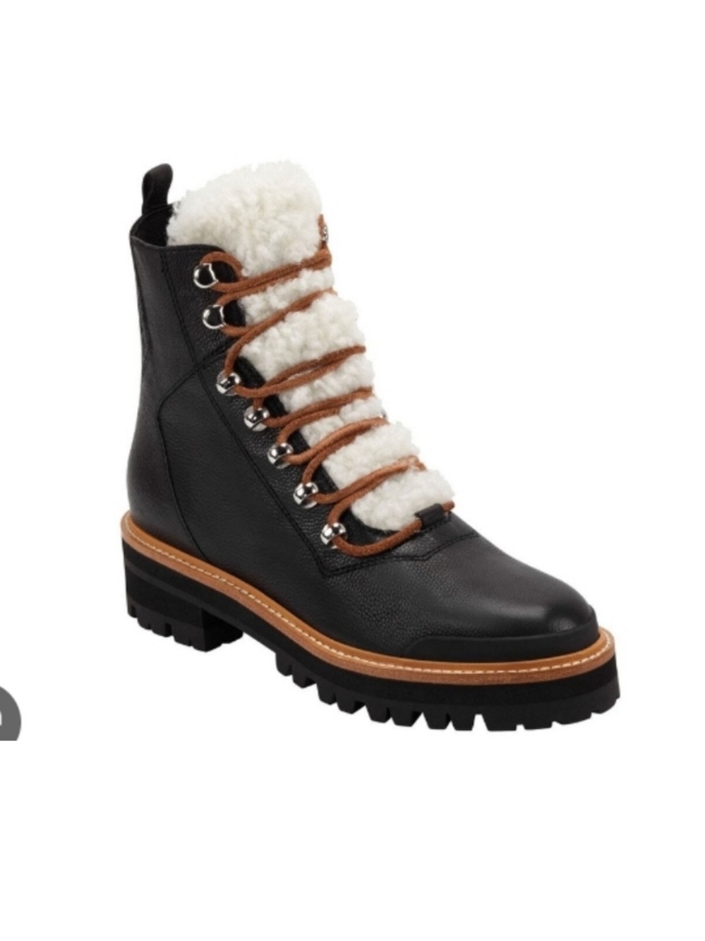 Marc Fisher Womens Black Leather Lace-Up Boot